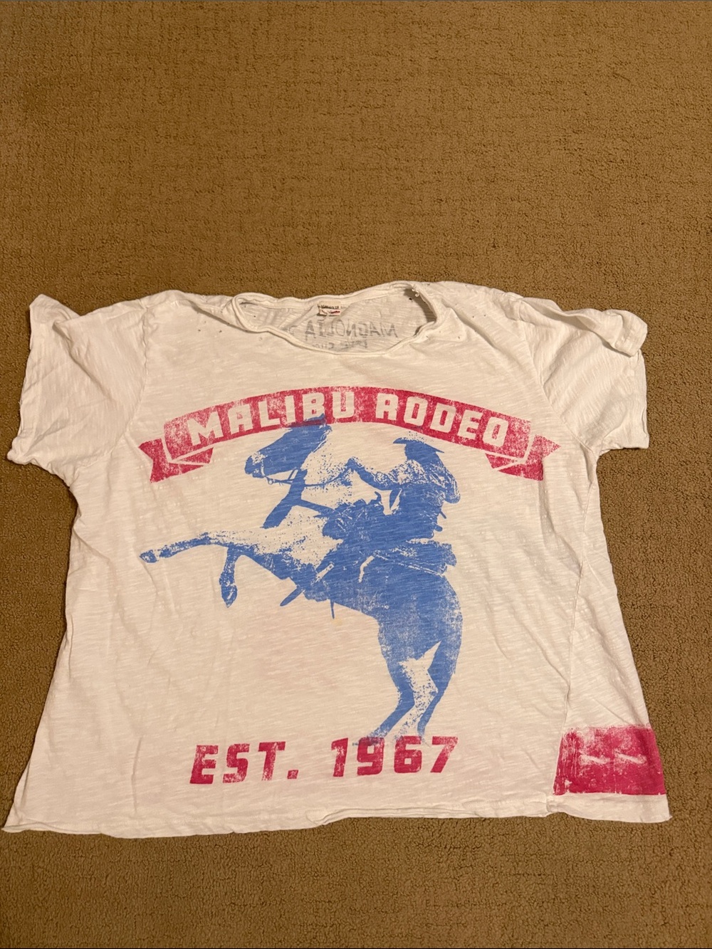 Magnolia Pearl White Tee with Pink Banner and Blue Rodeo Print